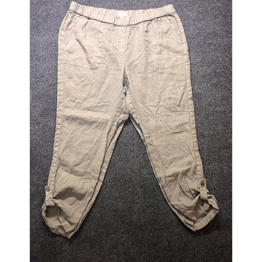 Pure J Jill Garment Dyed Linen Pants Womens XL Green Roll Up Lightweight Elastic